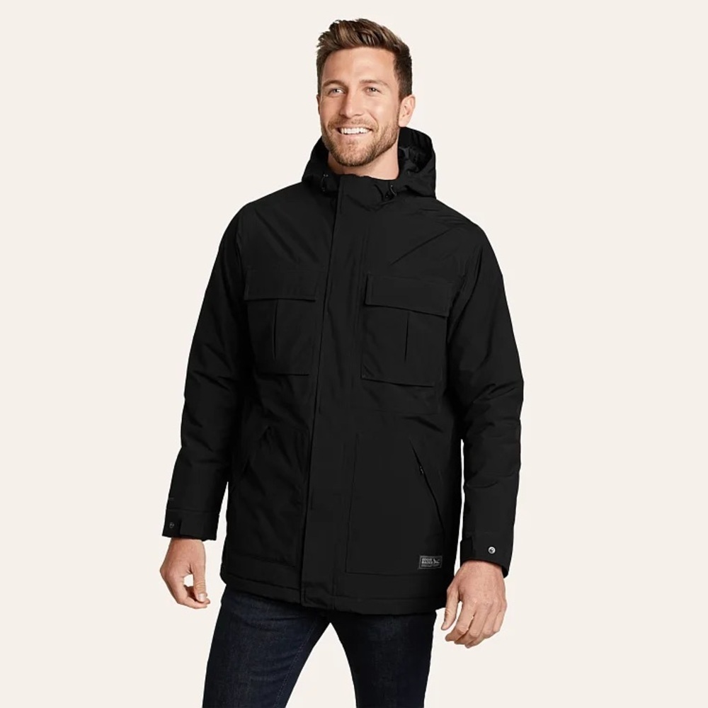 Eddie Bauer Men's WeatherEdge Lightweight Black Hooded Rain Jacket Size L